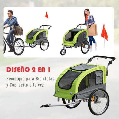 Fietskar - Fietsaanhanger - Transportaanhanger - met 6 Rode Reflectoren - Draagkracht 40kg - Inklapbare Aanhanger - Dekzeil - Veiligheidsvlag - Perfect voor Dagelijks Transport - Metalen Frame - Oxford-doek - 130 x 90 x 110 cm - Groen