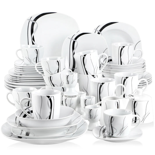 Serviesset - Servies - Plate - Compleet Tafelservies - Borden - Schalen - Kopjes - Mokken - Eierbekers - Melkkannetje - Suikerpot – 50-Delige - Hoogwaardig