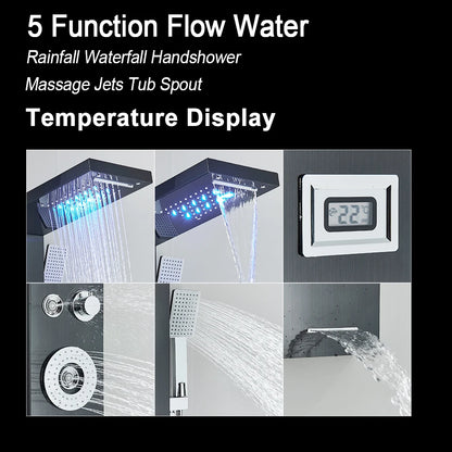 Douche - Regendouche - Douchewand - Douchekolom - Douchepanelen - LED Douchezuil - Waterval & Regendouche - Massagejets - Temperatuurdisplay - Zwart - QUORE