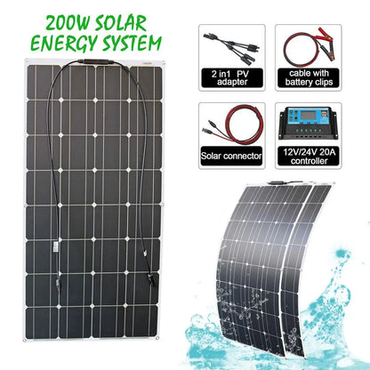 Zonnepaneel - Zonnepanelen - Monokristallijne - Flexibel - Buigzaam - Waterdicht - Lichtgewicht - 200W - 2stuk -Zonnebatterij - 20A Regelaar - voor Dak - Boot - Caravan