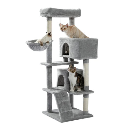 Kattenboom - Meerdere Verdiepingen – Kattenkrabpaal - met Luxe Huis - Ligmand - Sisal - Speelballetje – Stevig Kattenmeubel - Binnenkatten - 143 cm - Gijs