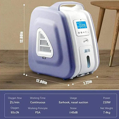 Zuurstofconcentrator – Zuurstofgenerator – Ademhalingsapparaat – Oxygeneer Machine – Medische Concentrator – Instelbare Zuurstofstroom 2-9 L/min – Stil (<38 dB) en Lichtgewicht (7,2 kg)