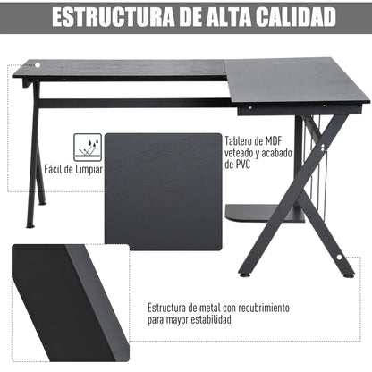 Homcom - Laptop Notebook Computer Bureau - Computer Bureau - Studeer Bureau - Laptop Tafel - Werkstation - Gaming Tafel - L Vorm - Zwart - QUORE