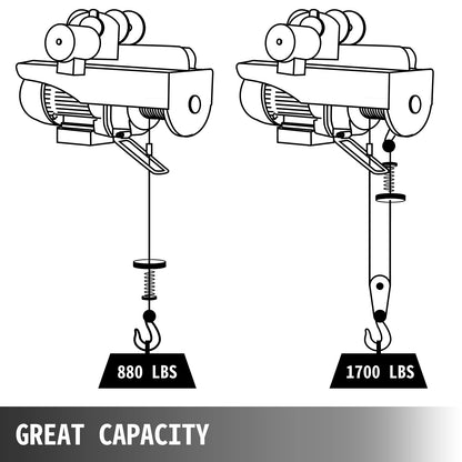 Takel - Lier - Winch - Kabeltakel - Elektrische - 770kg - met Loopkat – Bedrade Lier voor Overhead Hijswerk in Garage of Werkplaats - QUORE
