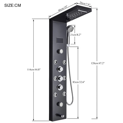Douche - Regendouche - Douchewand - Douchekolom - Douchepanelen - LED Verlichte Regendouche Paneel – Waterval & Massage Jets met Digitale Display – Luxe Douchekolom - Zwart - QUORE