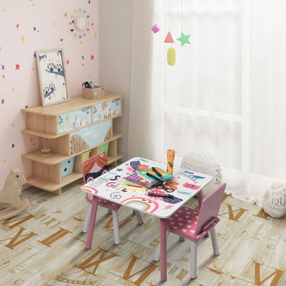 Kindertafel - Kindermeubilair - Kindertafel en Stoelen Set – Houten Speeltafel met 2 Stoelen - Sterk en Duurzaam - Perfect voor Tekenen - Spelen - Eten – Kindermeubilair - voor Slaapkamer - Speelkamer - 60x60x44 cm - Roze - QUORE