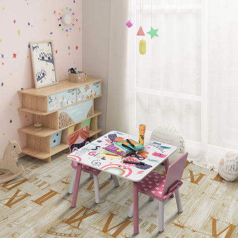 Kindertafel - Kindermeubilair - Kindertafel en Stoelen Set – Houten Speeltafel met 2 Stoelen - Sterk en Duurzaam - Perfect voor Tekenen - Spelen - Eten – Kindermeubilair - voor Slaapkamer - Speelkamer - 60x60x44 cm - Roze