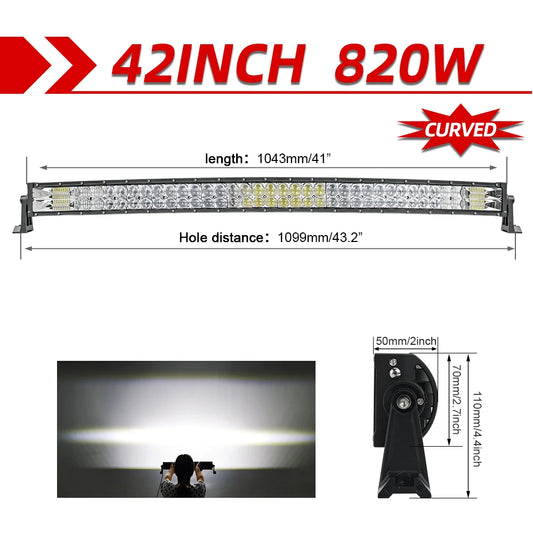 Lichtbalk voor Auto & Vrachtwagens - Krachtige LED Verlichting - Eenvoudige Installatie - 42 Gebogen zonder Draad - 90000LM/820W