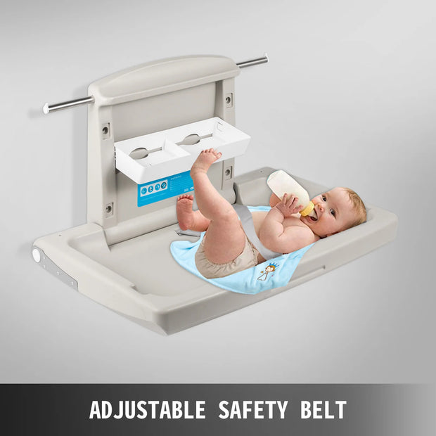 Baby verschoontafel - Baby luier verschoontafel - verschoontafel - baby verzorgingstafel - wand verschoontafel - verticaal inklapbaar - lichtgrijs