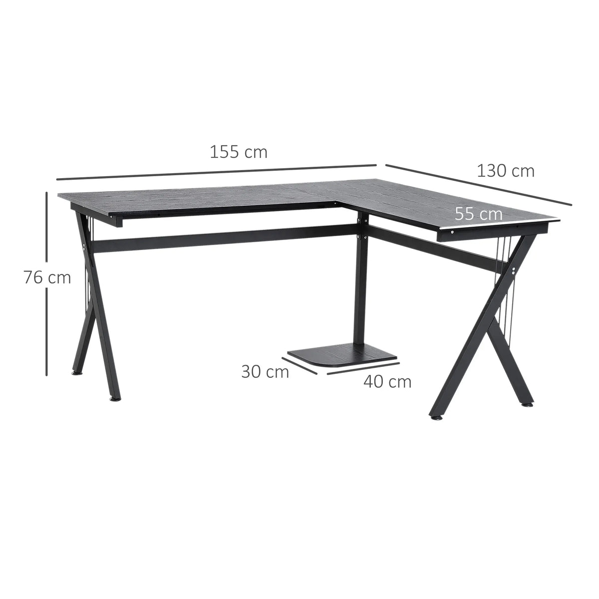 Homcom - Laptop Notebook Computer Bureau - Computer Bureau - Studeer Bureau - Laptop Tafel - Werkstation - Gaming Tafel - L Vorm - Zwart - QUORE