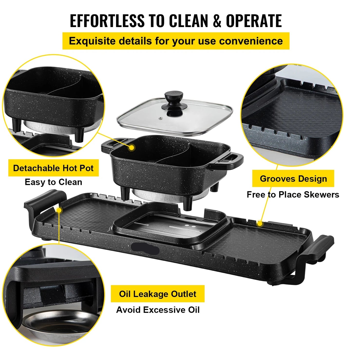 Elektrische BBQ - Hotpot - 2-in-1 Elektrische BBQ Grill & Hot Pot - Hotpot Electrisch - 2400W - Rookvrije Non-Stick Grillplaat met Afneembare Pan