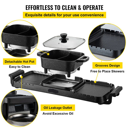 Elektrische BBQ - Hotpot - 2-in-1 Elektrische BBQ Grill & Hot Pot - Hotpot Electrisch - 2400W - Rookvrije Non-Stick Grillplaat met Afneembare Pan
