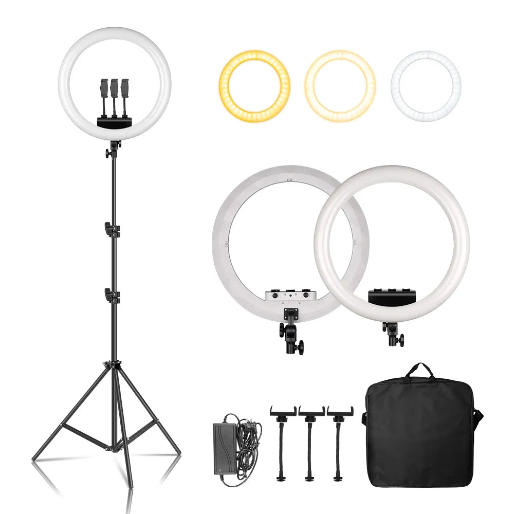 Ringlamp met Statief - 26 cm / 10 inch - Zwart - TikTok Lamp - 30 Lichtstanden - Ringlight met Afstandsbediening - Incl. Mini Tripod - Ring Light - QUORE