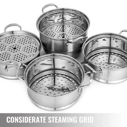 Stoompan  - Stoomkoker - Stoommandje - RVS Stoompan  - Stoommandje RVS - 5 Laags - 30 cm - Stoomkoker voor Groenten, Dumplings & Rijst