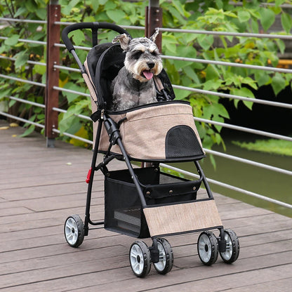Hondenbuggy -  Wagen - Huisdieren - Vouwbare - met Grote Opbergruimte - Lichtgewicht - 360° Slijtvrije Rubberwielen - Gaasvensters - Voor Kleine Honden en Katten - Buitenwandelen - Tot 40 kg - Beige
