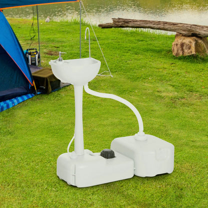 Mobiele Camping Wastafel – Wasbak met Watertank & Afvalwatertank – Inclusief Zeepdispenser – 83x50x103 cm – Ideaal voor Camping, Outdoor & Evenementen - QUORE