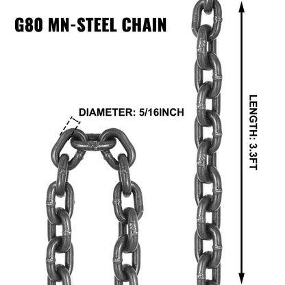 Hijsketting - Ketting - Stalen Ketting - Hijsbanden - Kettingslinger - 8 MM Diameter - 1M - met Poedercoating Stalen Haak - Graad 80 Hoge Temperatuurbestendigheid - voor Hijsen - QUORE