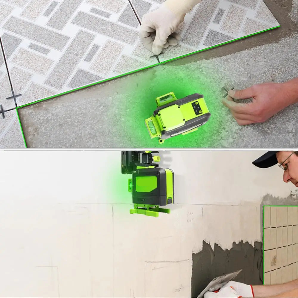 3D Kruislijnlaser – Laserwaterpas – Kruislijnlaser – Zelfnivellerend – Groene Laser – 12 Lijnen – USB Type-C Batterij