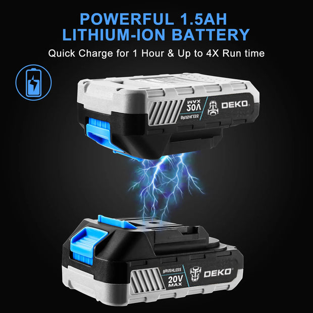 Deko - Accuboormachine - Accuboormachines - Accuboormachine - Boormachine - Borstelloos - Combinatiekit - Houtbewerkingsgereedschap - 2 Snelheden - 42 N.m - 20V - Zwart Blauw