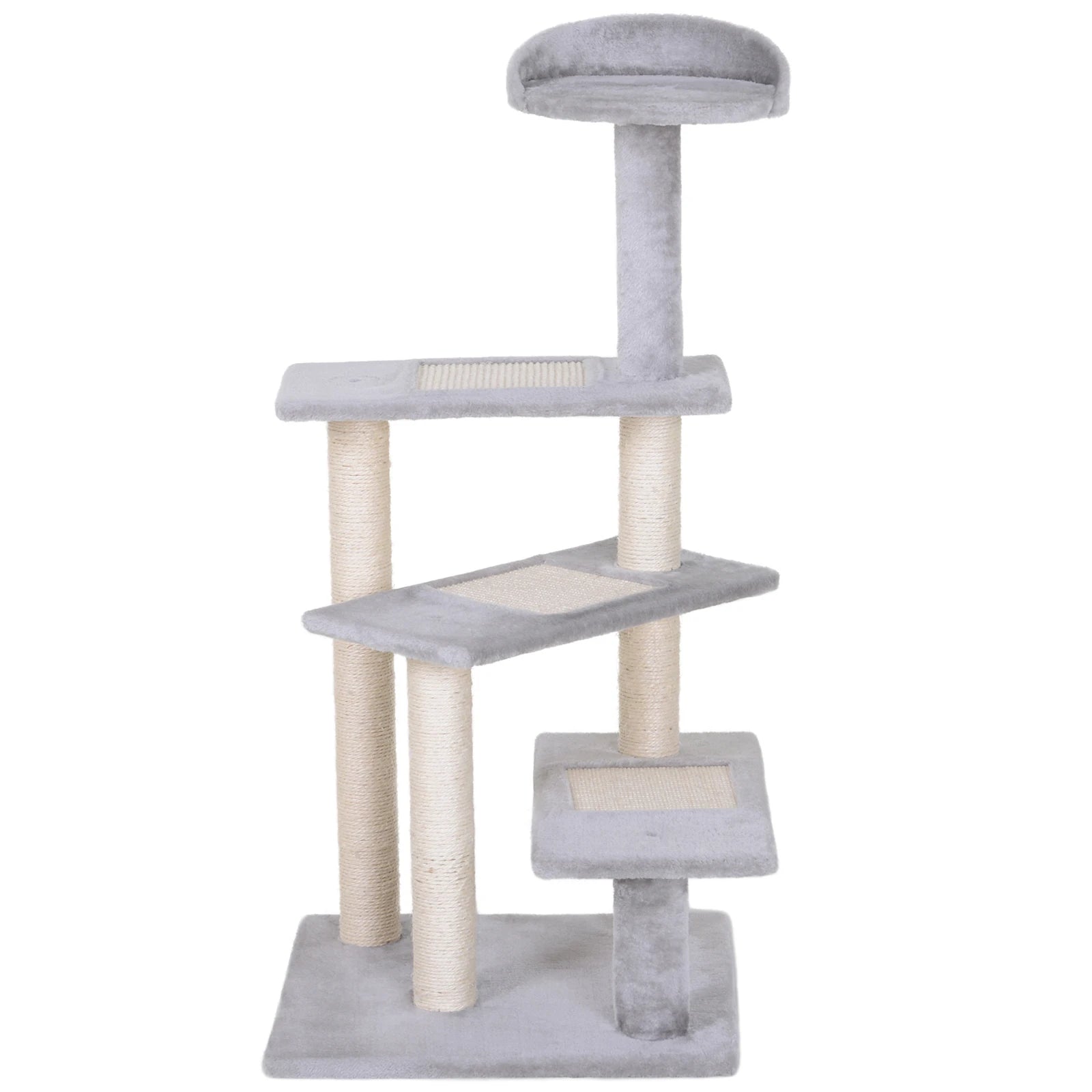 Kattenboom - Krabpaal - met Activiteitencentrum - Platforms - Perfect voor  Een Dutje Doen - Sporten - Spelen - Spaanplaat - Zacht pluche - 48.5 x 48.5 x 100 cm - Grijs - QUORE