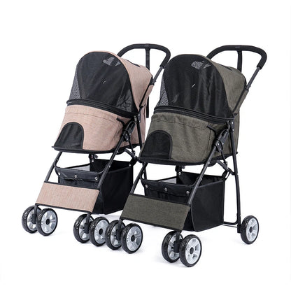 Hondenbuggy -  Wagen - Huisdieren - Vouwbare - met Grote Opbergruimte - Lichtgewicht - 360° Slijtvrije Rubberwielen - Gaasvensters - Voor Kleine Honden en Katten - Buitenwandelen - Tot 40 kg - Groen