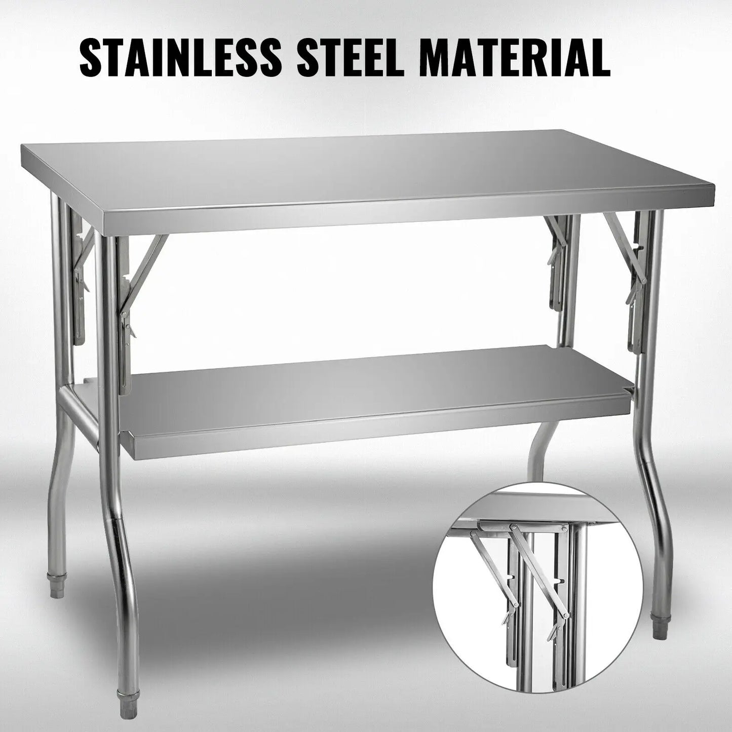 SucceBuy Single/Double-Shelf Professional Stainless Steel Open Kitchen Folding Work Prep Tables Easy Storage for Home Commercial