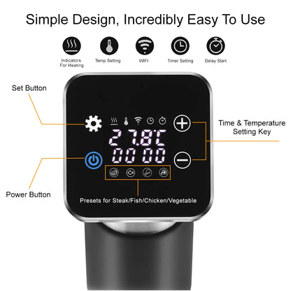 Sous Vide – Sous Vide Stick – Sous-vide Kokers - Slowcookers - 5e Generatie RVS – IPX7 Waterdicht – 1100W – Smart APP Bediening – Precise Temperatuurregeling - QUORE