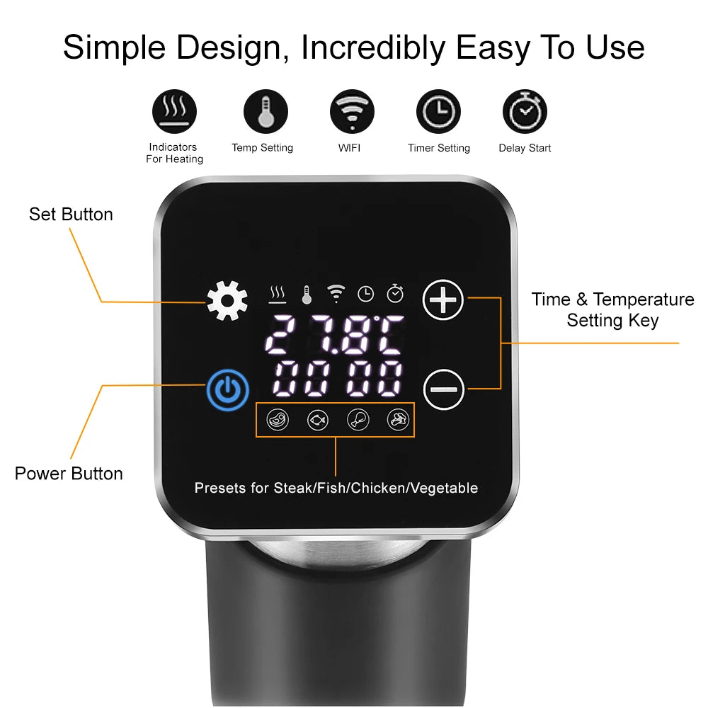 Sous Vide – Sous Vide Stick – Sous-vide kokers - Slowcookers - 5e Generatie RVS – IPX7 Waterdicht – 1100W – Smart APP Bediening – Precise Temperatuurregeling - 9008 N CTR - QUORE