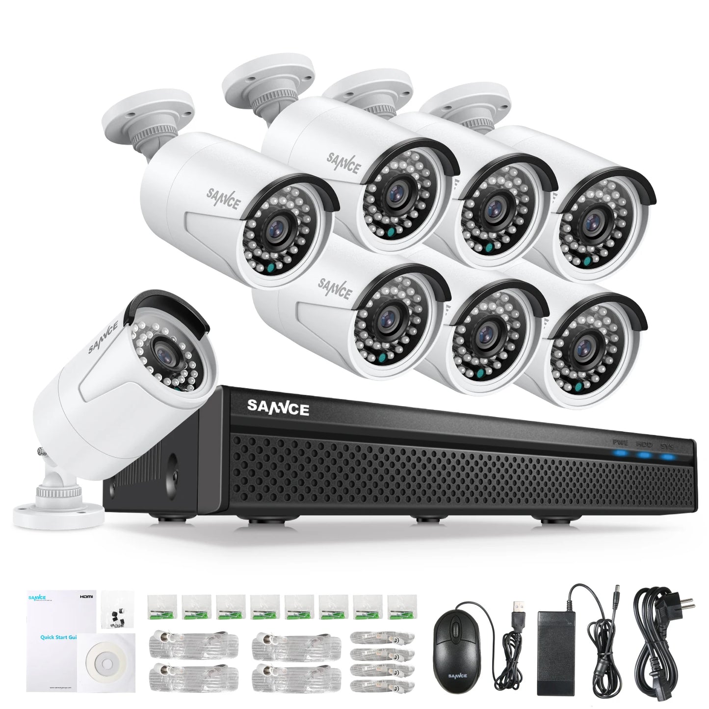 3MP PoE Beveiligingscamera Set – CCTV Camerasysteem – Bewakingscamera – NVR Beveiliging – Video Surveillance Kit – 8 Camera’s – 2TB HDD – Nachtzicht 30 Meter – IP66 Waterdicht - 2TB