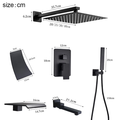 Douche - Regendouche - Douchewand - Douchekolom - Douchepanelen - Mat Wandgemonteerde Regendouche – Ingebouwde Mengkraan & Handdouche - 10in - Zwart