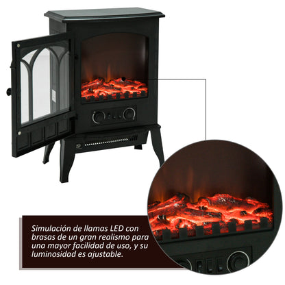 Homcom - Elektrische Haard - Tafelhaard voor Binnen & Buiten - Haard - Decoratieve Vloerverwarmingskachel - 1000-2000W - Zwart - QUORE