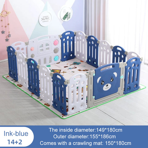Baby Playpen - Baby Playpen with Safety Door - Non-Slip Playpen - Foldable - Stabiele Veilige Speeltuin Binnen en Buiten - Babyspeeltuin - Opvouwbaar babypark - Kinderpark - Babyspeeltuin - Plastic park voor baby - 14 & 2 - Wit & Blauw