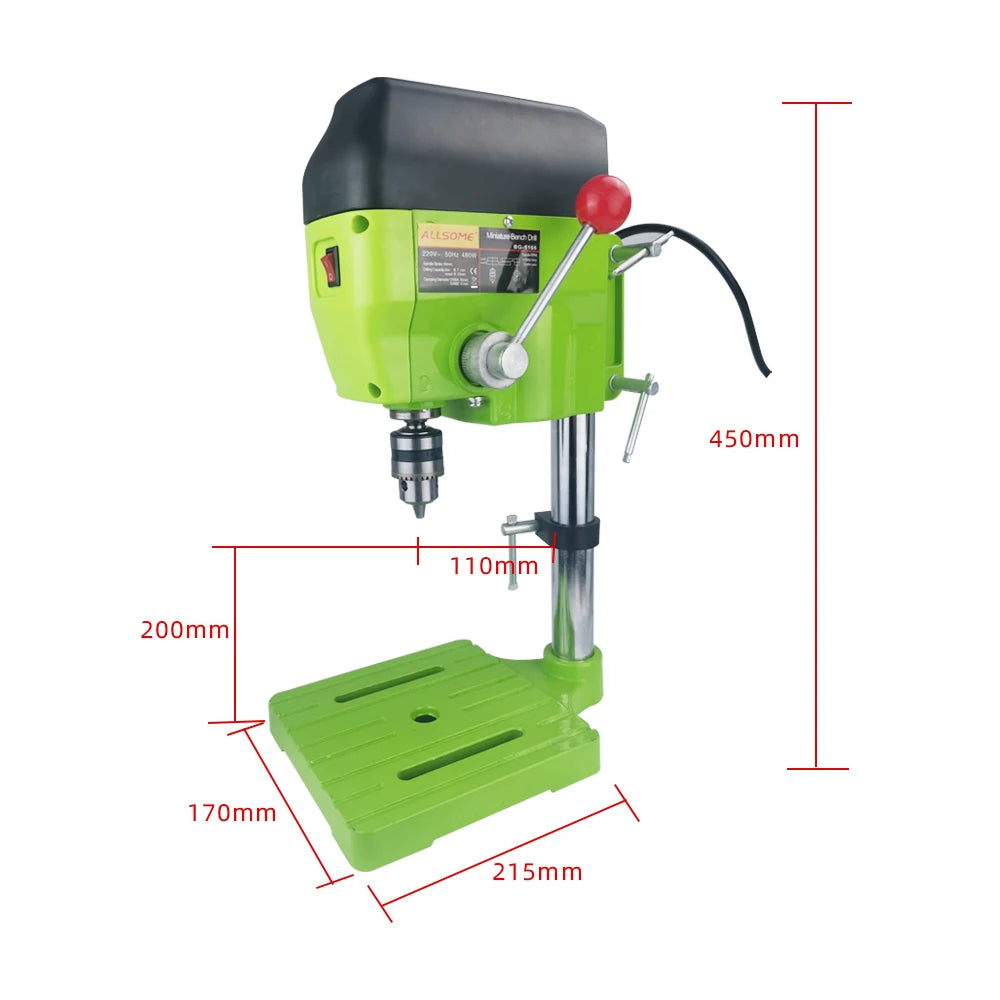 BG-5166A - Tafelboormachine - Variabele Snelheid - Werktafel - kantelbaar - Dieptestop - Kolomboormachine - Tafelkolomboormachine - 480W - 1-10mm - 60Hz - Groente - QUORE