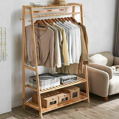 Kledingrek - Kledinghangers - Kledingrek Hout - 2-laags- Bamboe - Moderne Stijl - Opbergrek voor Schoenen & Kleding - Gewichtscapaciteit 100kg/ 220lbs - 80x43.5x165cm/ 31.5x17.1x65inch - Natuurlijke Houten Kleur - QUORE