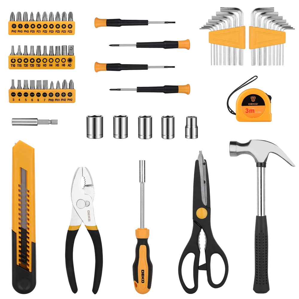 Deko - Basisgereedschapset - Gereedschap - 62 stuks - Gereedschapsset - Gemengde gereedschapsset - Schroevendraaierdop Schaar Mes - Multitoolset - voor doe-het-zelf thuis autoreparatie - QUORE