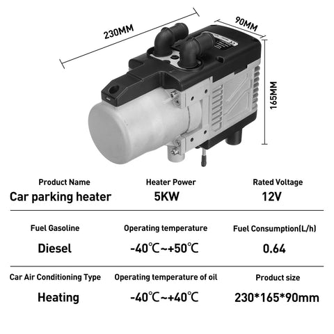 Hcalory - Dieselkachel - Elektrische kachel - Kachel en ventilatoren - Benzineluchtkachel - Met draadloze afstandsbediening - 12V - 5KW - Zilver