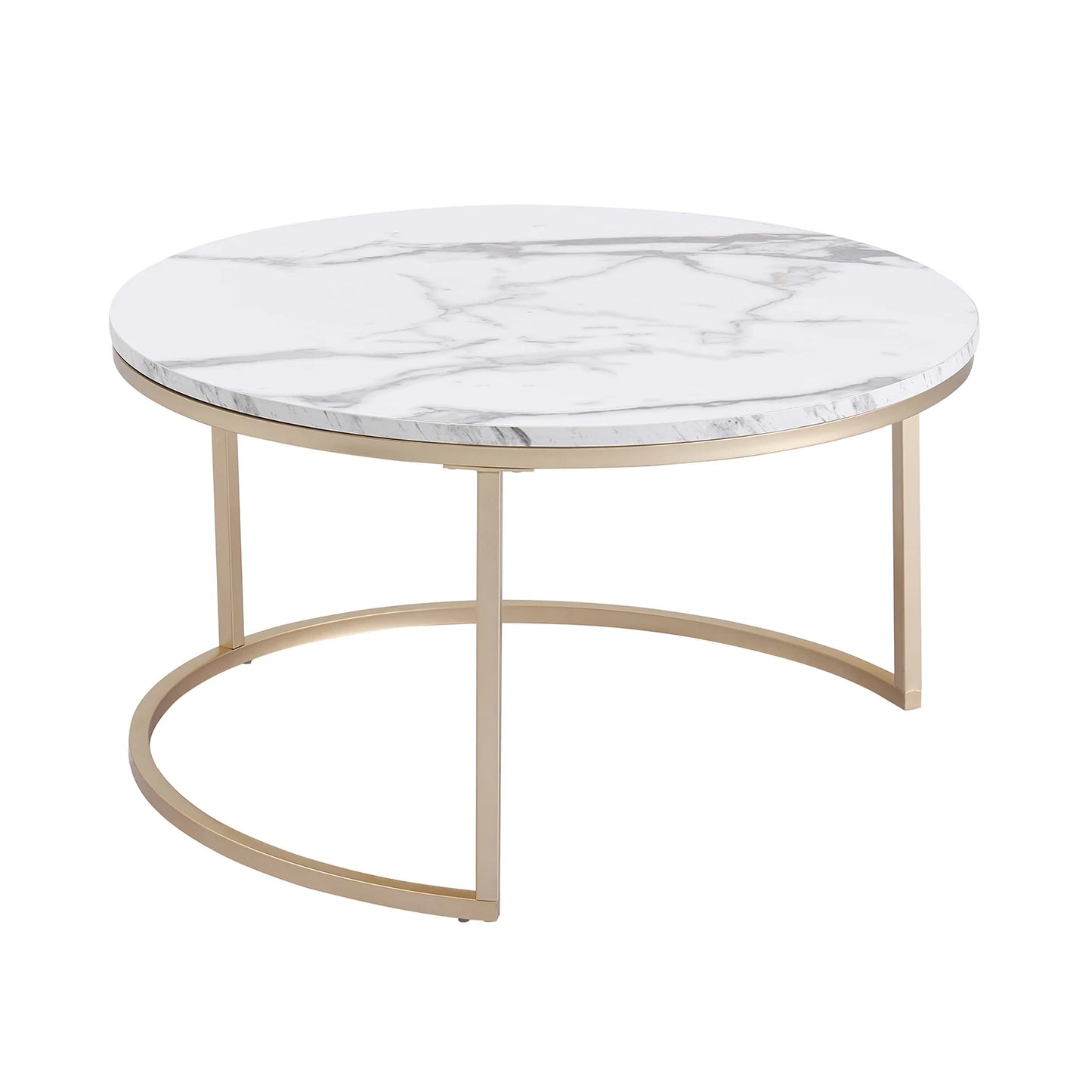 Consoletafel – Ronde Marmeren Salontafel – Wandtafel – Bijzettafel – 2-in-1 – Marmer – Goud – Wit
