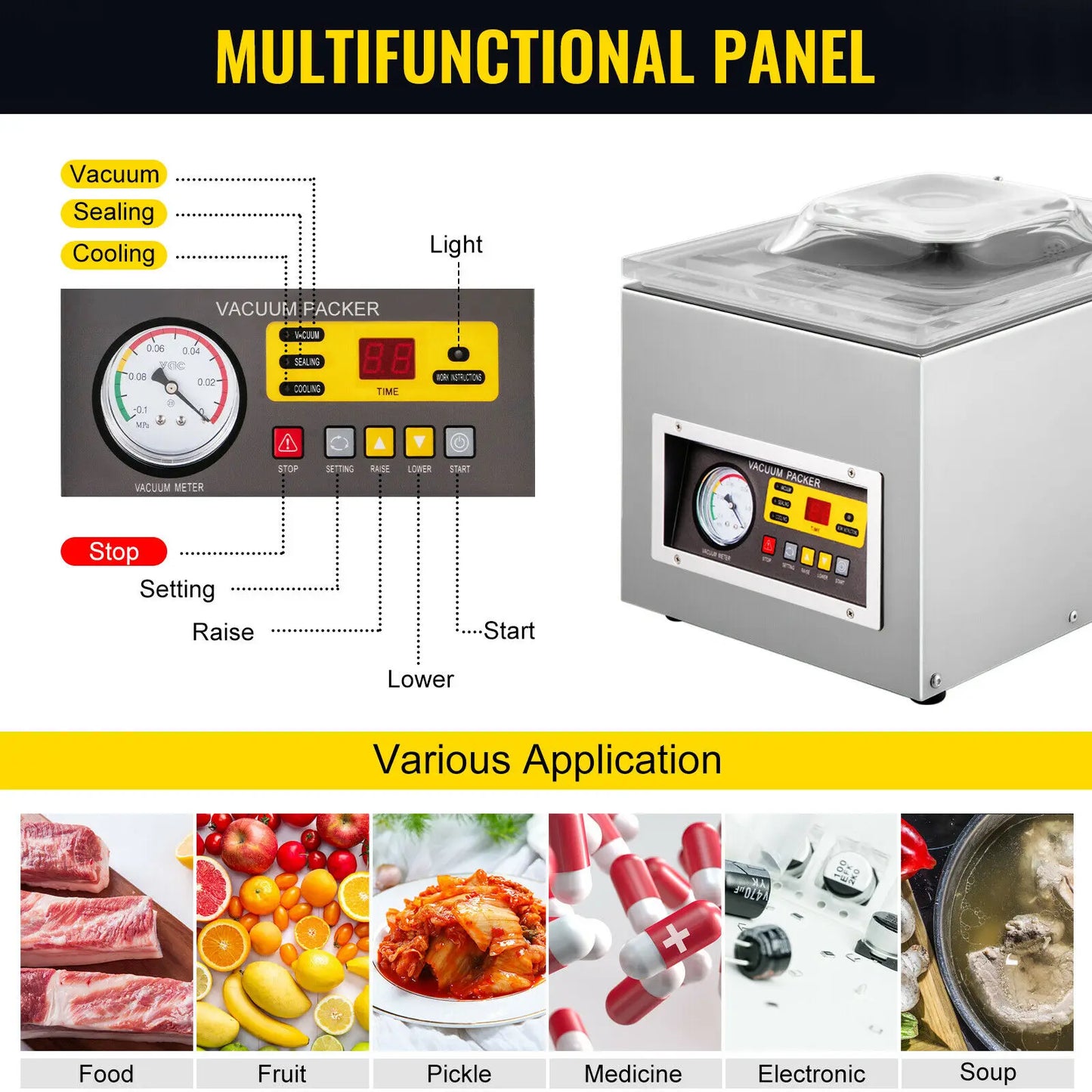 Vacumeermachine - met Digitale Bediening - Vacuum Sealer - Vacuummachines - Foodsaver - Seal Apparaat - 120W - Kamer Vacuümapparaat