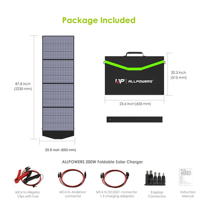 AllPowers - AP-SP-033-BLA - Zonnepaneel - Opvouwbaar Zonnepaneel - Zonnepanelen Compleet Pakket - Monokristallijn Silicium - 140W - 18V - Zwart - QUORE