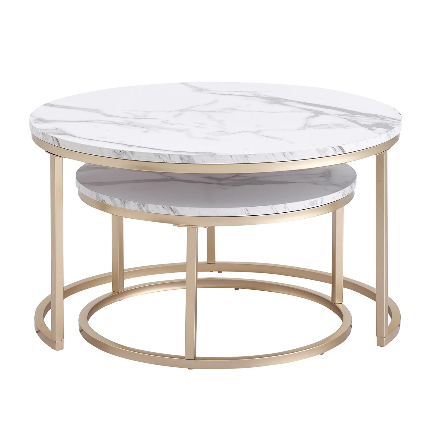 Consoletafel – Ronde Marmeren Salontafel – Wandtafel – Bijzettafel – 2-in-1 – Marmer – Goud – Wit