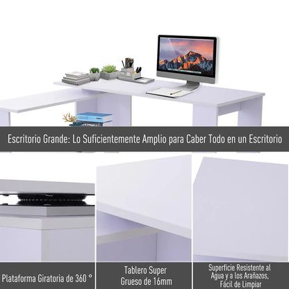 Computertafel – Bureau – Computerbureau – Bureautafel – Hoekbureau – 360° Draaibaar Design – MDF Melamine Coating - Wit