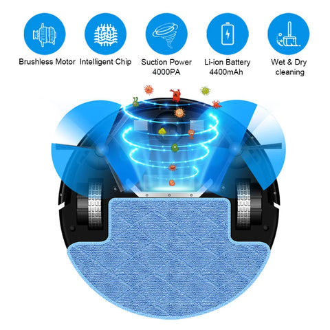Robotstofzuiger met dweilfunctie - Met laadstation - dweilrobot - Ideaal voor huisdieren - Gyroscoop - val & object detectie - Vloerdetectie - Met App - Zwart - QUORE