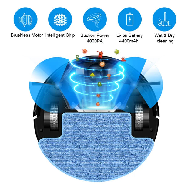 Robotstofzuiger met dweilfunctie - Met laadstation - dweilrobot - Ideaal voor huisdieren - Gyroscoop - val & object detectie - Vloerdetectie - Met App - Zwart - QUORE
