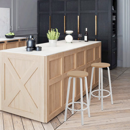 Barstoelen – Set van 2 - Barkrukken – Keukenstoelen – Barstoelen Set – Metalen Frame – MDF Zitting – Antislip Dop - Licht Eiken