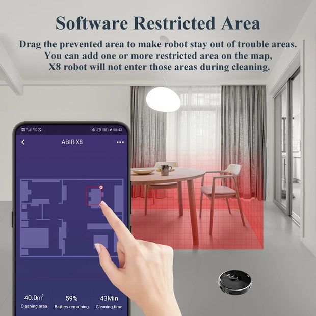 Abir - Robotstofzuiger - Stofzuiger - Laserlidar - UV-lamp - TOF Wisdom - APP Restricted Area - 6500pa - HEPA - 14,8V - 32W - Zwart