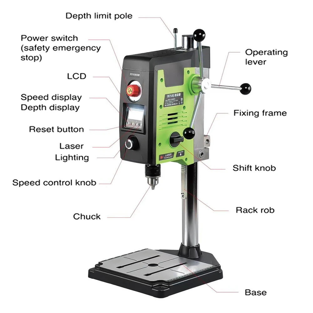 Mini Boormachine – Mini Boor – Elektrische Boormachine – Handboormachine – Precisieboor – 800W Motor – Laserfocus - QUORE
