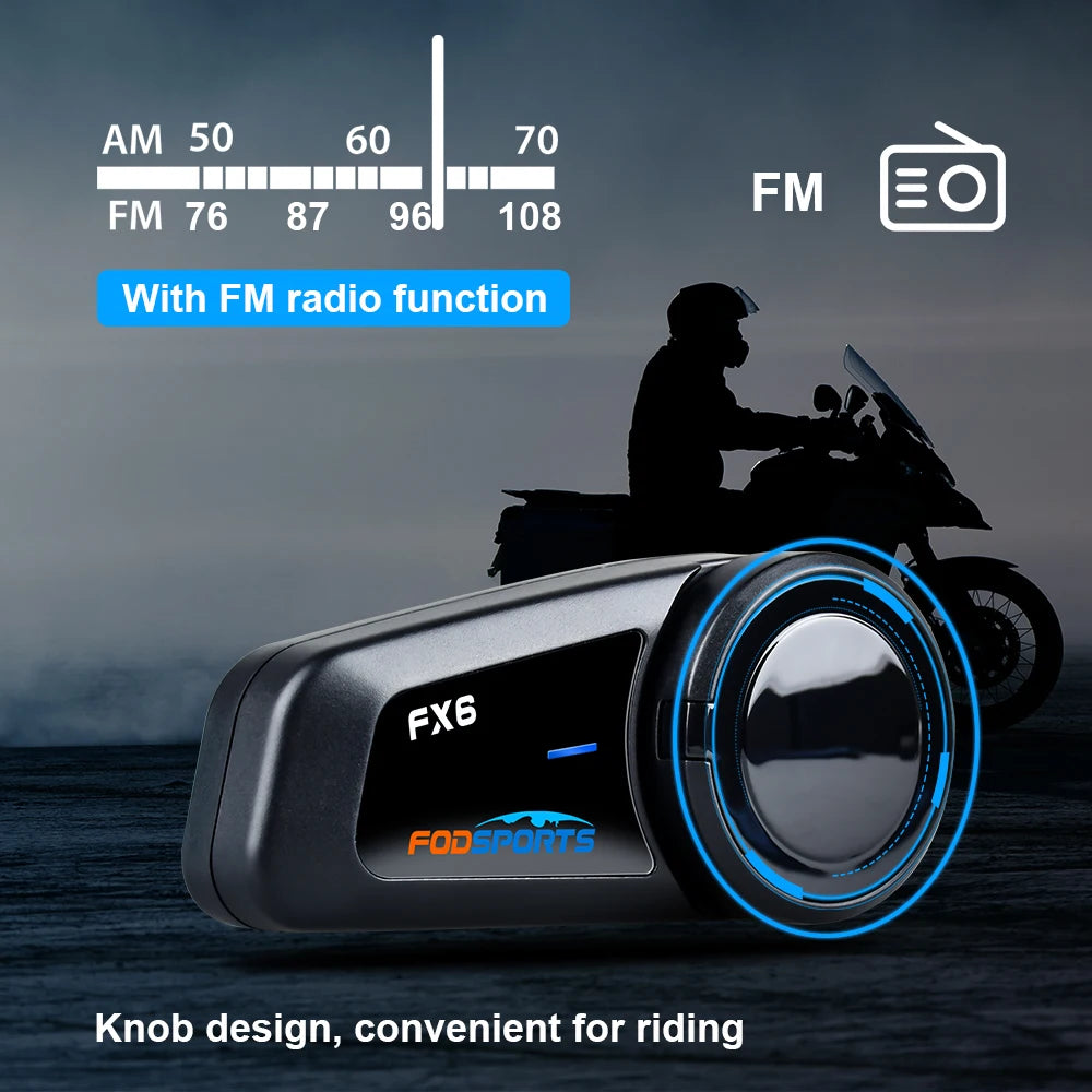 Motorfietsintercom - Helmintercom - MotorfietshelmHeadset - Bluetooth Helmintercom - Helm - Motorfietsaccessoires - 2PCs - 6 Rider - 1000M - Groep BT Interphone FM Radio - QUORE