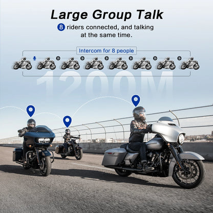 Motorfietsintercom - Helmintercom - MotorfietshelmHeadset - Bluetooth Helmintercom - Helm - Motorfietsaccessoires - 8 Riders - 2000M - Een volledige set - QUORE