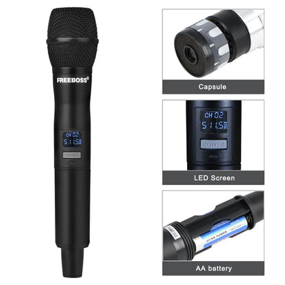 Draadloos Microfoonsysteem – Draadloze Microfoon Set – Karaoke Microfoon – Presentatie Microfoon – 30 Meter Bereik – Twee Handhelds En Bodypacks - QUORE