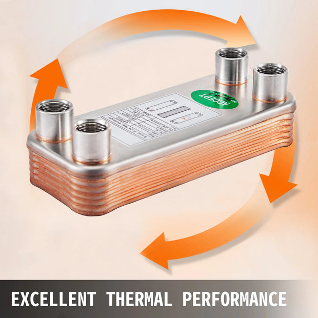 Vevor - Heat Exchanger Wort Chiller - 60 Plates - Stainless Steel - Beer Brewing Chiller Counterflow Chiller - Water Heating - 316L +99.9% Copper